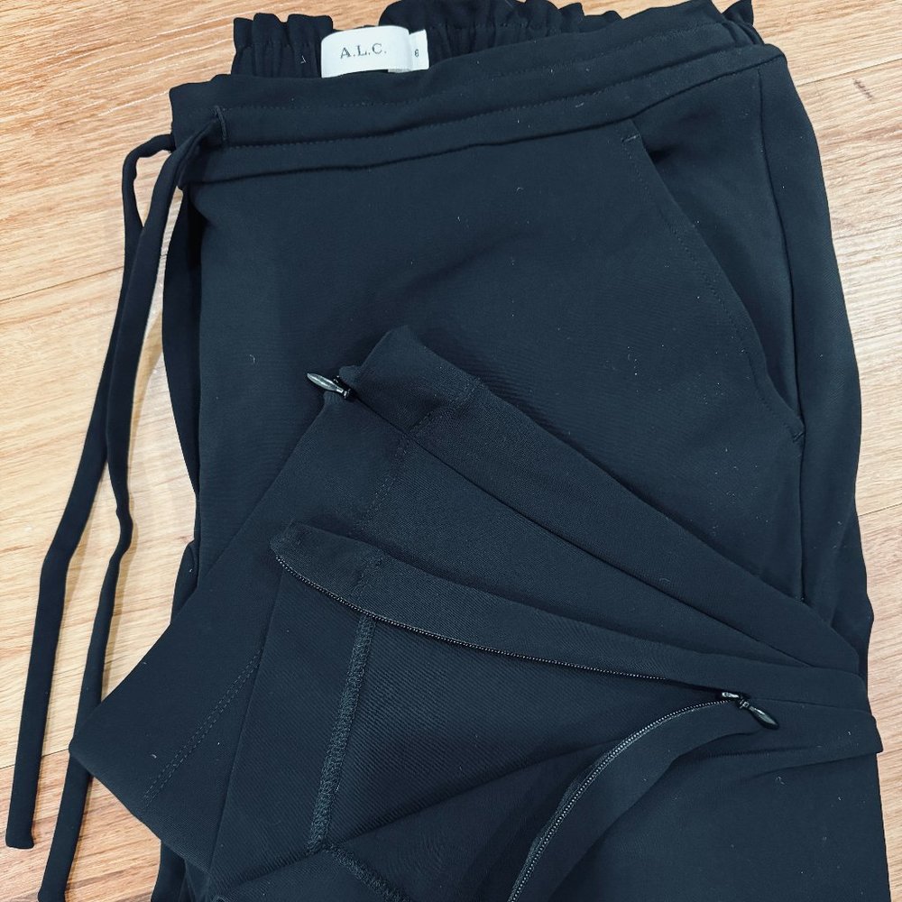 A.L.C. Black Straight Leg Women’s Pants with Ties and Ankle Zippers Sz 8
